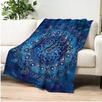 1pc Deep Sea Blue Mandragora Flower Flannel Blanket Watercolor Gradient Bohemian Style Symmetrical Floral Pattern Printed Double-Sided Velvet Cover Bl 75X95CM gray