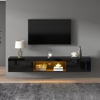 160*31*22cm Blizgus sieninis spintelė, TV stovas ir TV spintelė su LED apšvietimu, Žemas staliukas, 70 colių televizoriui, 35 kg apkrova, Juodas 160 x 31 x 22 cm juoda