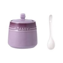 Safe Gradient Colored Ceramic Spice Jar Lid Large Capacity Condiment Storage Container Spoon Easy To Clean Sugar Pot Salt violetinė
