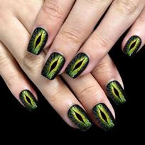 30Pieces Short Press On Nail with Devil Eye and Shimmery Design Square Shape Glossy Faux Nail Glues On Nail for Women 1 gray