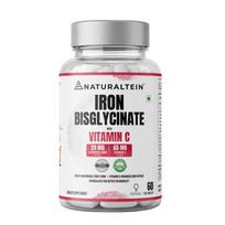 NATURALTEIN Iron Bisglycinate with Vitamin C – 60 Tablets | 29 mg Elemental Iron | Gentle on Stomach | Supports Women’s Energy, Vitality & Healt