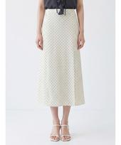 Poebeo21 Dot Banding Flare Long Skirt (Ftdbsk002) Ivory/F