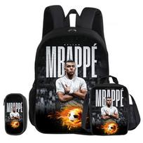 M-Mbappe 3 vnt. rinkinys Mokyklinė kuprinė Futbolo žvaigždė vaikiškas Kuprinė Pieštukinių krepšiai Kuprinė su pietų krepšiu Sportinė kuprinė Vaikams Dovanų black