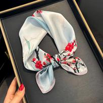 Natural Silk Square Scarf Women Neck Bandana Mulberry Scarves Female Summer Neckerchief Headkerchief Shawl Wrap Hijab Sjaal Real Silk 53x53cm gray