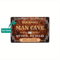 Custom Name Slogan Personalized Man Cave Sign Heavy-Duty Iron Gift for Home Bar Office Wall Decor (Decoration Only) 20x30cm（7.8x11.8inch） brown