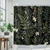 Botaninių Lapų Dušo Užuolaidos Rinkinys - Salotinės Žalios, Gėlėtos, Rustic, Vintage, 12 Vnt. Kabliukų Sodybos Stiliaus Vonios Kambario Dekoravimui W90H180(CM)-1 Pcs gray