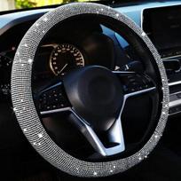 Bling automobilio vairo dangtelis su krištoliniu deimantu putojantis automobilio visureigis cirkonio vairo apsauga, transporto priemonės automobilių apdaila balta