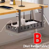 40/74cm Under Desk Cable Management Tray Home Office PC Computer Router Cables Wire Organizer Extendable Storage Metal Rack black