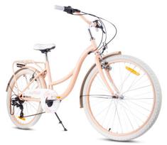 24 colių paaugliškas dviratis mergaitėms, miesto dviratis Komunijai, Shimano 7 pavaros, Gėlių dviratis, abrikosų, Sun Baby