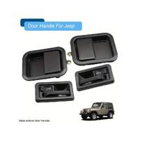 Door Handle Set For 91-96 Jeep Wrangler YJ 97-06 TJ Exterior Interior Left Driver & Right Passenger Side 79540 79541 55176383AE 4PCS 55176383AE gray