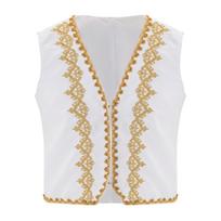 Steampunk Viktorietiškas Liemenė Vyrams S-XXL Atviras Priekis Auksu Siuvinėti Apvadai Viduramžiška Gotikinė Arabiška Liemenė Helovino Šventės Apranga S balta