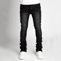 Men Denim Fashion Individualistic Straight-leg Men Trousers European and American Fashion Elastic Pearl Denim Layered Long Pants S juoda