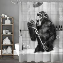 Funny Monkey Black And White Fun Animals In Bathtub Shower Curtain, Bathroom Decorative Shower Curtain, Waterproof Shower Curtai W60H190(CM)-1 Pcs gray