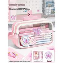 Butterfly Stationery Set: Large Capacity Ins-Style Pencil Case for Girls - Ideal for Elementary Students gray