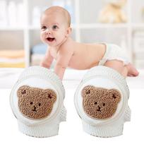 Baby Knee Pads Pure Cotton Soft Comfortable Thin Elastic Adjustable Slip Resistance Baby Crawling Aid Fluffy Bear beige