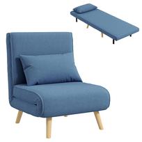 3-in-1 transformuojamas žemas fotelis-lova Fotelis Vienvietė lova 5 padėčių atlošas, audinys su pagalve, mėlynas 75 x 72 x 85 cm