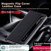 Phone Case for Honor Magic V3 Foldable Smartphone, Flip Cover with Smart View Window, Full Protection Anti-Drop Genuine Leather Magnetic Business Case