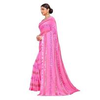 Shasmi Pink Embroidered Embellished Georgette Sari With Blouse Piece Saree For Women Ribbion Sequance Pink Free Size rožinė