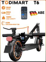 TODIMART T6 Suaugusiųjų paspirtukas, 350W variklis, 25KM/H, 35KM atstumas, 36V 7.8Ah baterija, Sulankstomas, Apsauga nuo vagystės, Amortizuojantis, Medaus koriaus padangos, 120KG apkrova. T6 ABE-road certif+Shock absorbers juoda