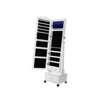 Songmics JBC61W papuošalų spintelė su ratukais ir LED apšvietimu, užrakinama, balta balta