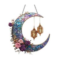 Moon Suncatcher Hanging Decoration Moon Star Lantern Stained Glass 2D Flat Acrylic Indoor Outdoor Wall Window Hanging Sign Ornament H gray