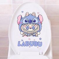 Labub Toilet Sticker Toilet Toilet Toilet Toilet Decorative Film Cute Bathroom Waterproof Sticker LABUBU [Blue] 19 * 24cm