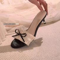 Bow fairy style high-heeled sandals, summer skirts are not tired, sandals, stiletto slippers 35