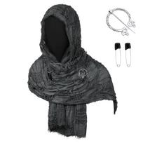 Viduramžiško stiliaus su gobtuvu apsiausto skara su sendintu audiniu ir metaliniu sagos sąsagos užsegimu Cosplay, LARP, Renesanso festivalio kostiumo aksesuarui One Size juoda