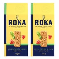 Roka Gouda sūrio pyragaičiai su pomidorų ir baziliko skoniu Traškus užkandis 60g x 2 pakuotės blue
