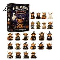 Halloween Advent Calendar Highland Cow Calendar 24 Days Countdown Box Cute 3D Dolls with 24Pcs Figurines Spooky Decorations Collectibles acrylic black