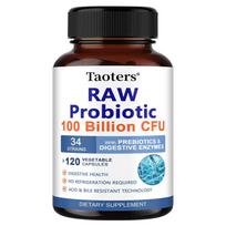 Raw Probiotic Capsules 100 Billion CFU, 34 Strains with Prebiotics & Digestive Enzymes, 120 Vegetable Capsules 120 Capsules