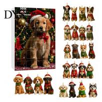 Pet Themed Holiday Countdown Gifts Dog Advent Calendar, 2D Acrylic Breeds Ornaments, 24-Days Christmas Gift Box for Kids Owners Calendar with 24 Puppy B black
