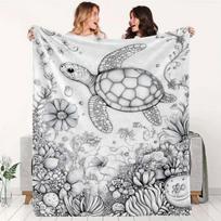 Flannel Turtle Plant Coloring Wind Pattern Blanket, Black And White Line English Annotation Style, Soft And Skin-Friendly Flannel Material, Suitable f 75X95CM gray