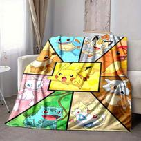 1 vnt. Pokemono personažų minkštas ir šiltas flanelinis pledas, daugiafunkcis pledas sofai, lovai, biurui, stovyklavimui, kelionėms 80x120cm yellow