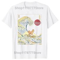 Funny Shiba Inu Japanese Surfing Wave Graphic T Shirts Men Cotton Humor Streetwear Tee Shirt Short Sleeve Unisex Loose Clothing S white