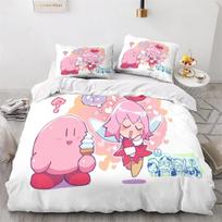 Cartoon Kirby Print Duvet Cover 2 Piece Set Soft Microfiber with Zipper Closure Single Bedding 135*200cm white