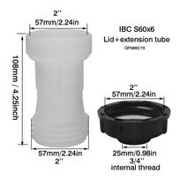 2Pc Kit 1000L Water Tank Adapter IBC S60x6 2'' Extension Pipe+2''&3/4'' Lid Garden Agriculture Forestry Construction Irrigation (as the picture,S60x6) white