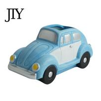 Senovinės glazūros keramika Retro vabalas automobilis Sultenių vazonas, Didelės talpos automobilio formos gėlių vazonas su neblunkančiu keraminiu mėlynos ir baltos spalvos apdaila, Kūrybingas stalas mėlyna