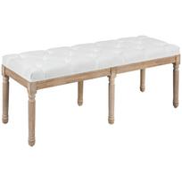 Lovo galo suolas Paminkštintas suolas Prancūziško vintažinio stiliaus Audinio apmušalai Lino išvaizda Medžio masyvo kojelės Kreminis 117 x 40 x 48 cm