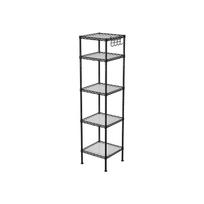 SONGMICS Vonios lentyna, Metalinis laikymo stovas, Bendras apkrovos pajėgumas 100 kg, su 5 PP plokštelėmis, Nuimami kabliukai, 30 x 30 x 123,5 cm, Praplečiama konstrukcija juoda