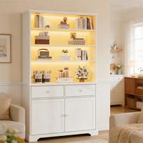 100 x 38 x 170 cm display cabinet, standing with 2 doors, glass with LED, living room 100 cm wide, multifunctional with 2 drawers, bookshelves, white 100 x 38 x 170 cm balta