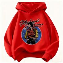 Naujas vaikų gobtuvas Michael Jackson Retro raidės figūros spaudinys Puloveris Vaikams Berniukams Mergaitėms Laisvalaikio Vintage Mados Gobtuvas 100 red