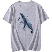 Free diver with Whale Shark watercolor painting print animal  Sea art sea life art Newest Short Sleeve Classic T-shirt S gray