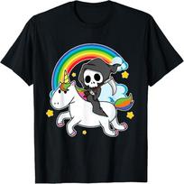 Halloween Unicorn Costume Grim Reaper Riding Unicorn T-Shirt S juoda