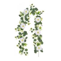Dirbtinė eukalipto girlianda su gėlėmis Faux gėlių žalumos girlianda vestuvių stalo puošybai, vakarėlio ceremonijos fonui, arkos dekoravimui white