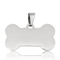 Engraved Stainless Steel Dog Bone Identity Tag Pendant Small Bone sidabras