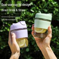 Didelė dvigubos sienelės stiklinė su šiaudeliu - Stilinga, nešiojama kavos ir vandens stiklinė namams ar biurui 350ml Double-wall Cup Purple white