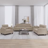 Vidaxl 3-Cz. Komplet Wypoczynkowy Z Poduszkami, Taupe, Mikrofibra