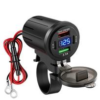 Motociklo USB greitasis įkroviklis Rankenos USB lizdo adapteris su jungikliu Voltmeteris Atsparus vandeniui 12V/24V Maitinimo adapteris 83W pilkšvai ruda