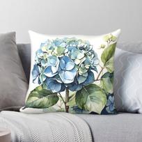 Watercolor Hydrangea Pillowcase Polyester Linen Velvet Printed Zip Decorative Sofa Cushion Cover 18 30X30CM white
